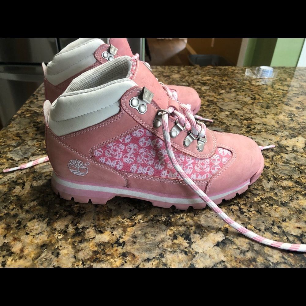Pink & White Timberlands